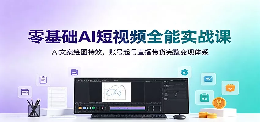 零基础AI短视频全能实战课：AI文案绘图特效，账号起号直播带货完整变现体系-卓越网创
