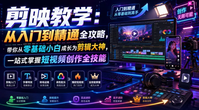 剪映教学:从入门到精通全攻略,带你从零基础小白成长为剪辑大神,一站式掌握短视频创作全技能 剪映教学:从入门到精通全攻略,带你从零基础小白成长为剪辑大神,一站式掌握短视频创作全技能