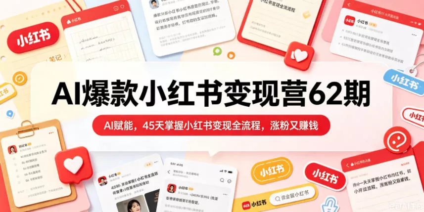 AI爆款小红书变现营62期2026年5月,AI赋能,45天掌握小红书变现全流程,涨粉又賺钱-卓越网创