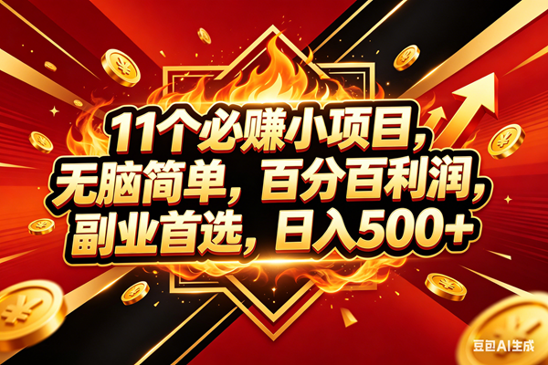 (18189期)11个必赚米小项目,百分百赚米,无脑简单,副业首选,日入500+-卓越网创