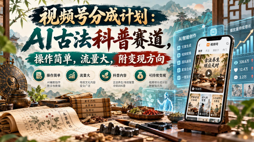 视频号分成计划：AI古法科普赛道，操作简单，流量大，附变现方向-卓越网创
