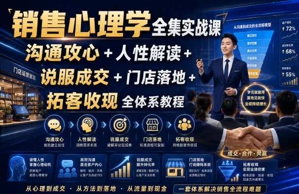 销售心理学全集实战课|沟通攻心+人性解读+说服成交+门店落地+拓客收现全体系教程-卓越网创