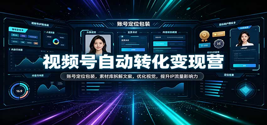 视频号自动转化变现营:账号定位包装,素材库拆解文案,优化视觉,提升IP流量影响力-卓越网创