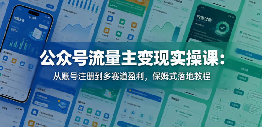 公众号流量主变现实操课：从账号注册到多赛道盈利，保姆式落地教程-卓越网创
