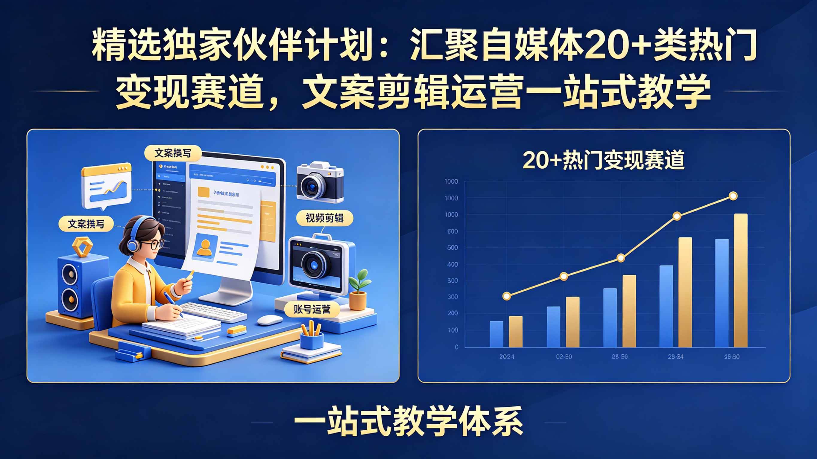 （18478期）精选独家伙伴计划：汇聚自媒体20+类热门变现赛道，文案剪辑运营一站式教学-卓越网创