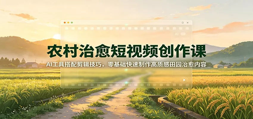 农村治愈短视频创作课：AI工具搭配剪辑技巧，零基础快速制作高质感田园治愈内容-卓越网创