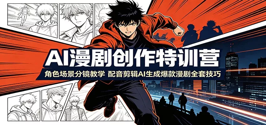 AI漫剧创作特训营：角色场景分镜教学，配音剪辑AI生成爆款漫剧全套技巧-卓越网创