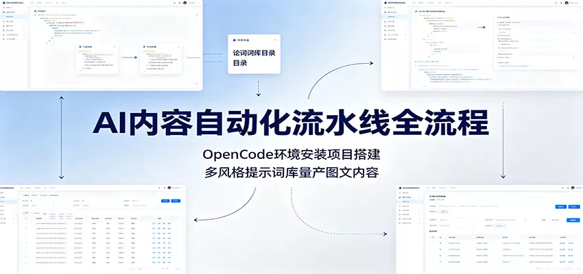 AI内容自动化流水线全流程：OpenCode环境安装项目搭建，多风格提示词库量产图文内容-卓越网创
