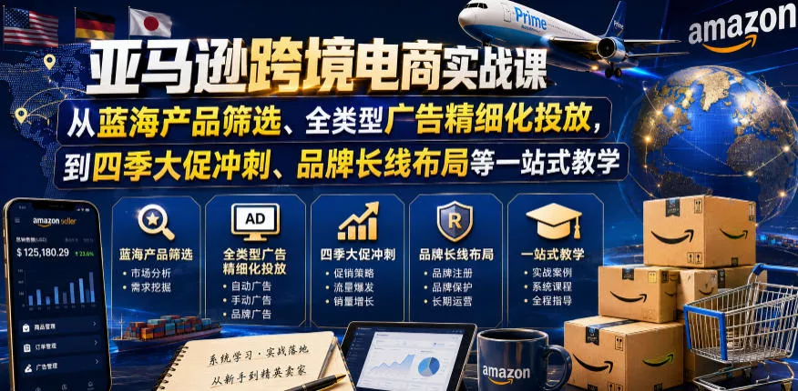 亚马逊跨境电商实战课，从蓝海产品筛选、全类型广告精细化投放，到四季大促冲刺、品牌长线布局等一站式教学(更新0926)-卓越网创