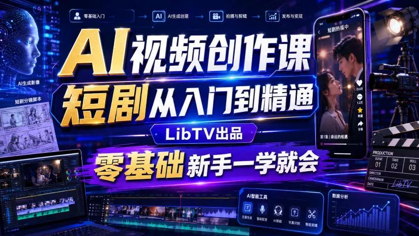 AI视频创作课，短剧从入门到精通，LibTV出品，零基础新手一学就会-卓越网创