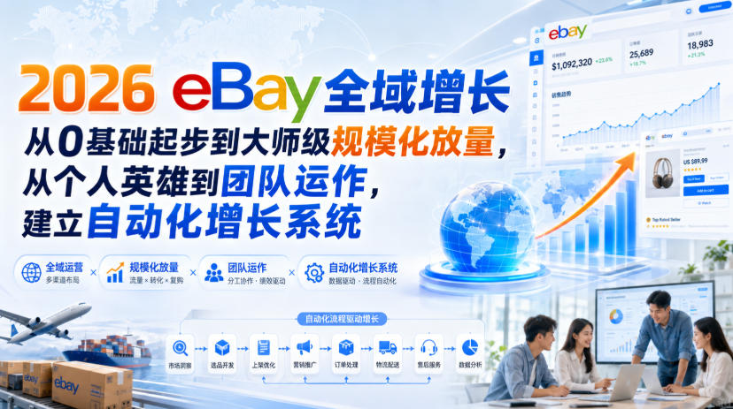 2026 eBay全域增长,从0基础起步到大师级规模化放量,从个人英雄到团队运作,建立自动化增长系统-卓越网创