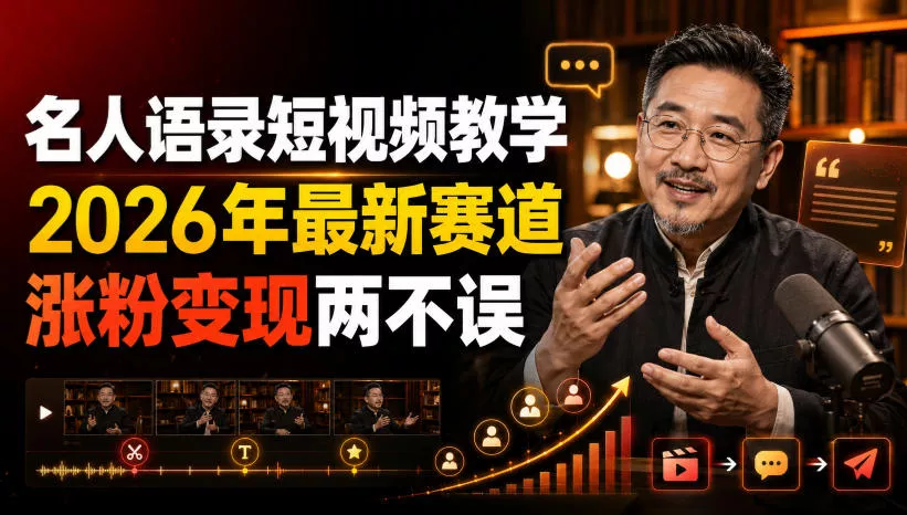 名人语录短视频教学,2026年最新赛道,涨粉变现两不误-卓越网创