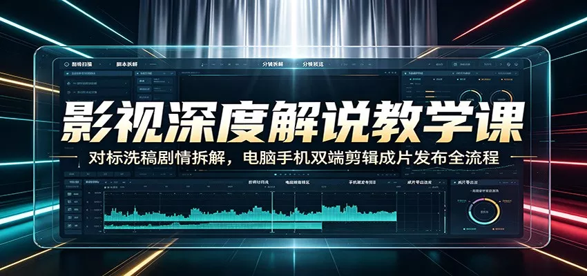 影视深度解说教学课:对标洗稿剧情拆解,电脑手机双端剪辑成片发布全流程-卓越网创