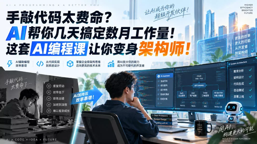 手敲代码太费命?AI帮你几天搞定数月工作量!这套AI编程课让你变身架构师!【原创双语字幕】-卓越网创