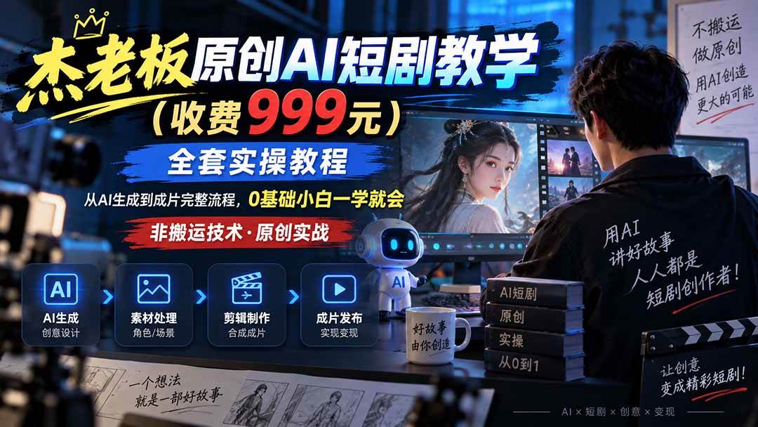 (20254期)杰老板原创AI短剧教学(收费999元),全套实操教程,0基础小白一学就会,非搬运技术-卓越网创