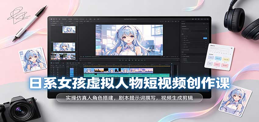 日系女孩虚拟人物短视频创作课：实操仿真人角色搭建，剧本提示词撰写，视频生成剪辑-卓越网创