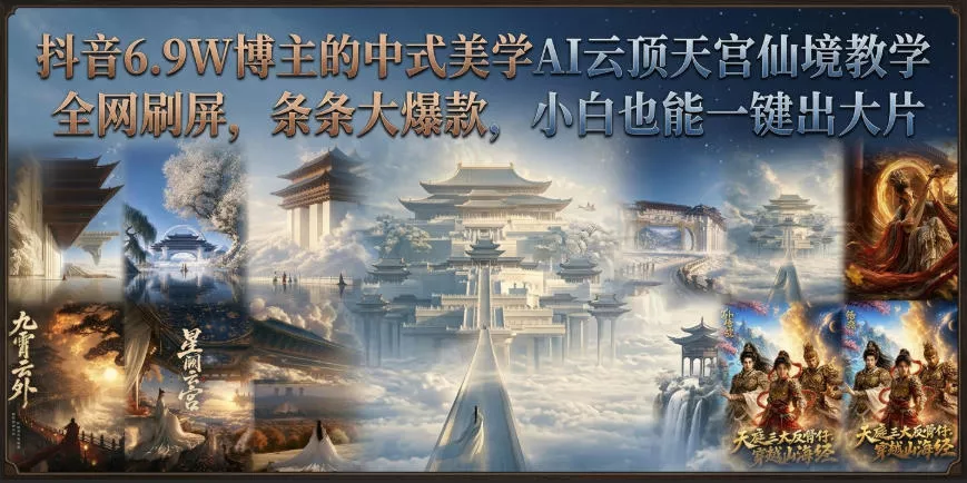 抖音6.9W博主的中式美学AI云顶天宫仙境教学,全网刷屏,条条大爆款,小白也能一键出大片-卓越网创