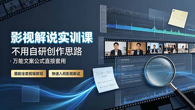 影视解说实训课：不用自研创作思路，万能文案公式直接套用，搭配全套剪辑教程，快速入局影视解说-卓越网创