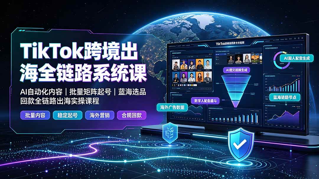 （19425期）TikTok跨境出海全链路系统课-2026年7月：AI自动化内容｜批量矩阵起号｜蓝海选品回款全链路出海实操课程-卓越网创