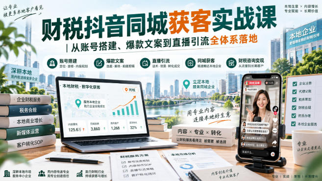 财税抖音同城获客实战课｜从账号搭建、爆款文案到直播引流全体系落地-卓越网创