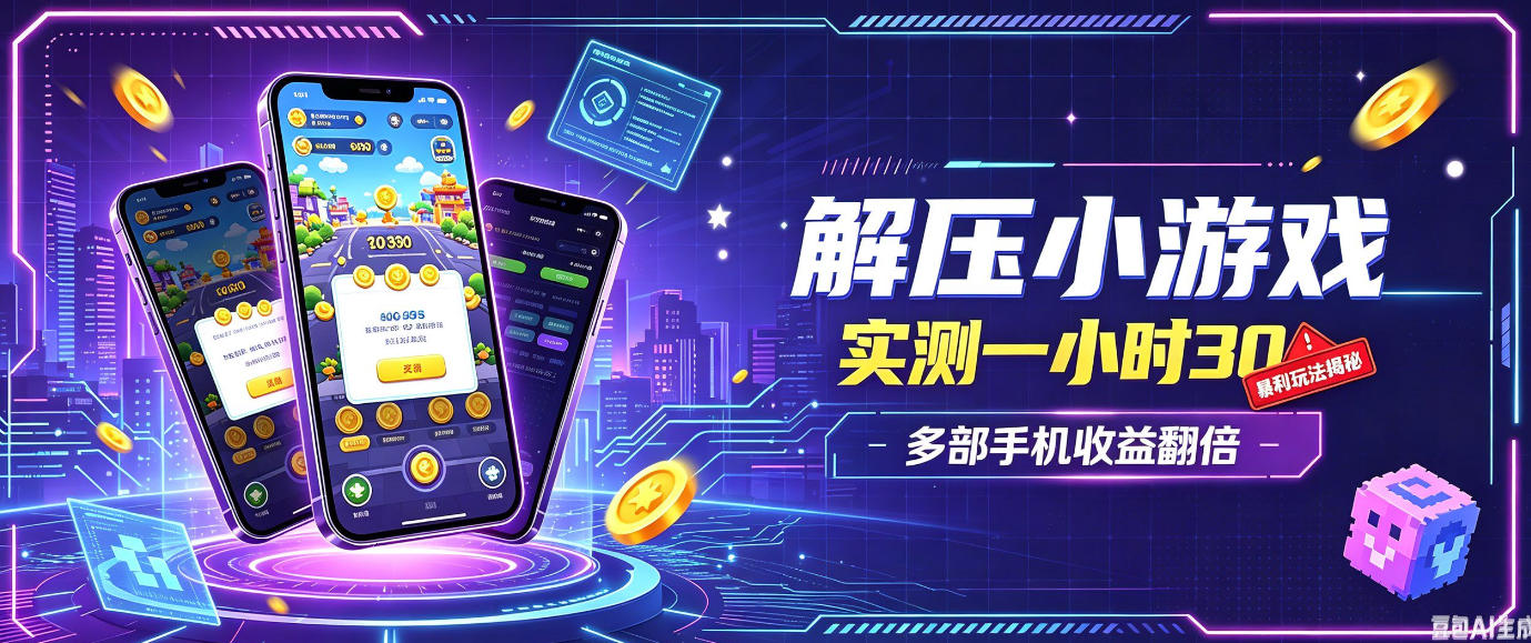 小游戏全流程玩法，实测一小时搞30，简单无脑解压，当天做当天就能看到进账，直接冲就行【揭秘】-卓越网创
