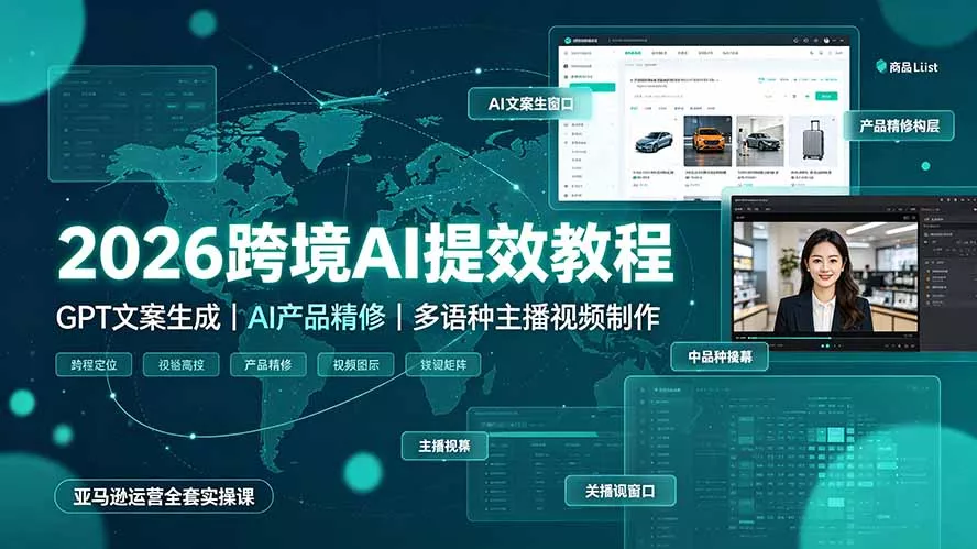 2026跨境AI提效教程·GPT文案生成|AI产品精修|多语种主播视频制作,亚马逊运营全套实操课 2026跨境AI提效教程·GPT文案生成|AI产品精修|多语种主播视频制作,亚马逊运营全套实操课