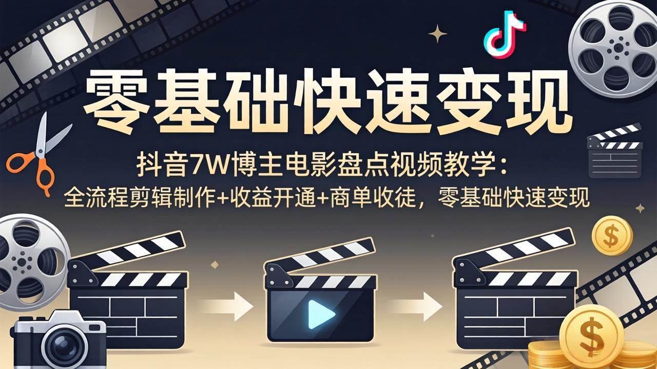 (18032期)抖音7W博主电影盘点视频教学:全流程剪辑制作+收益开通+商单收徒,零基础快速变现 (18032期)抖音7W博主电影盘点视频教学:全流程剪辑制作+收益开通+商单收徒,零基础快速变现