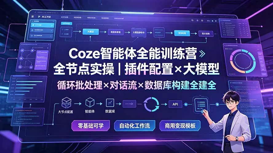 Coze智能体全能训练营：全节点实操｜插件配置×大模型×循环批处理×对话流×数据库构建全教学-卓越网创