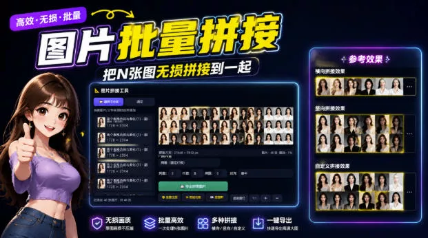 图片批量拼接，把N张图无损拼接到一起，支持横向、竖向、自定义等功能-卓越网创