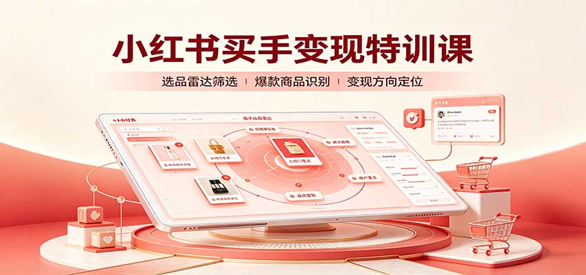 小红书买手变现特训课：账号定位养号起号，选品挂车，笔记标题封面全套教学-卓越网创