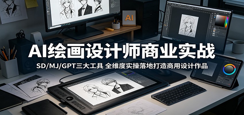AI绘画设计师商业实战：SD/MJ/GPT三大工具，全维度实操落地打造商用设计作品-卓越网创