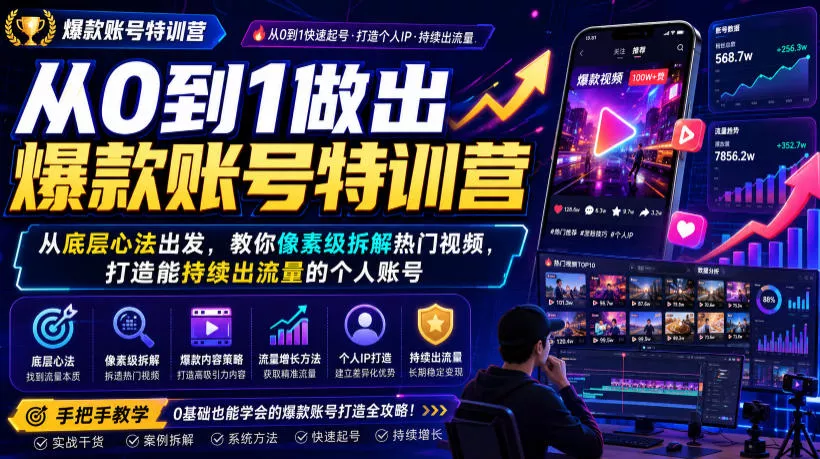 从0到1做出爆款账号特训营,从底层心法出发,教你像素级拆解热门视频,打造能持续出流量的个人账号 从0到1做出爆款账号特训营,从底层心法出发,教你像素级拆解热门视频,打造能持续出流量的个人账号