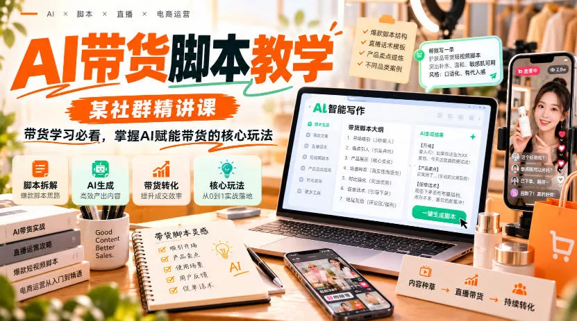 AI带货脚本教学，某社群精讲课，带货学习必看，掌握AI赋能带货的核心玩法-卓越网创