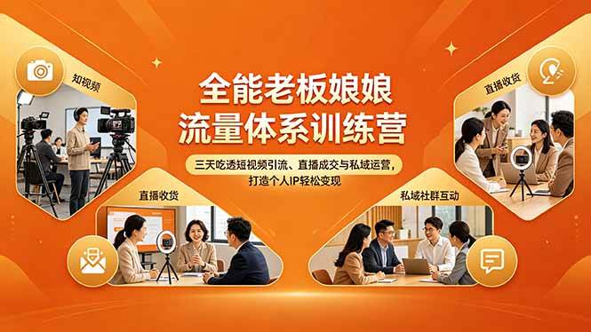 (18187期)全能老板娘流量体系训练营,三天吃透短视频引流、直播成交与私域运营,打造个人IP轻松变现-卓越网创