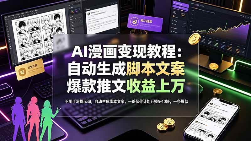 （19170期）AI漫画变现教程：不用手写提示词，自动生成脚本文案，一份伙伴计划万播5-10块，一条爆款推文收益上万-卓越网创
