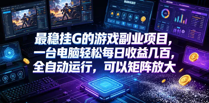 最稳挂G的游戏副业项目，一台电脑轻松每日收益几百，全自动运行，可以矩阵放大【揭秘】-卓越网创