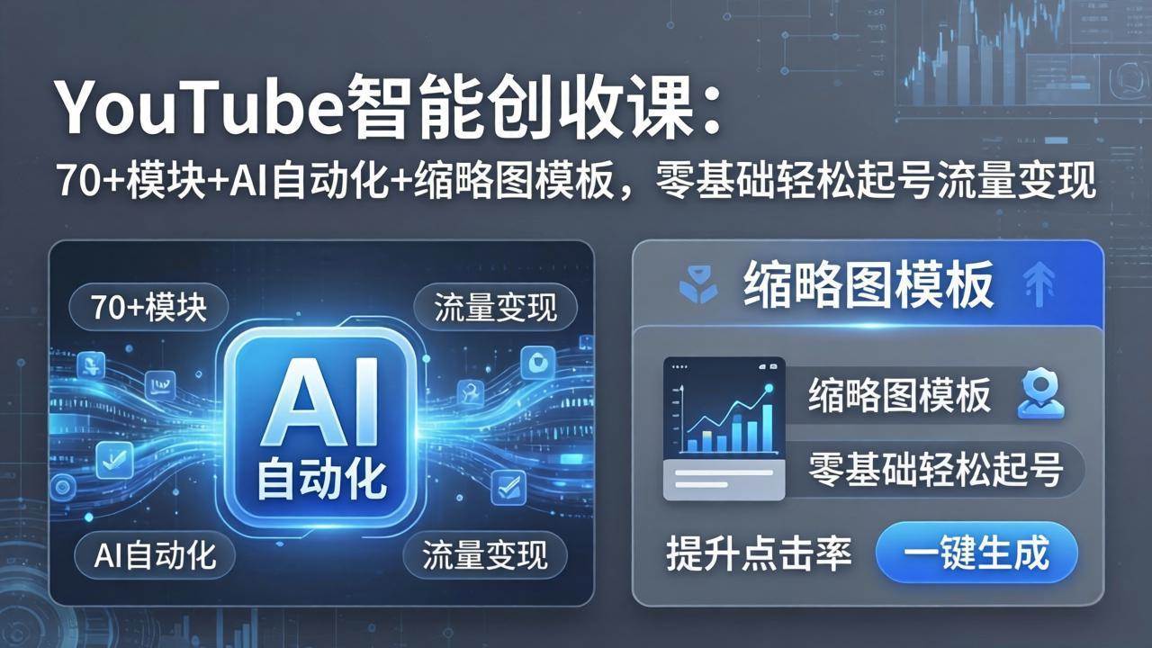 （17926期）YouTube智能创收课：70+模块+AI自动化+缩略图模板，零基础轻松起号流量变现-卓越网创