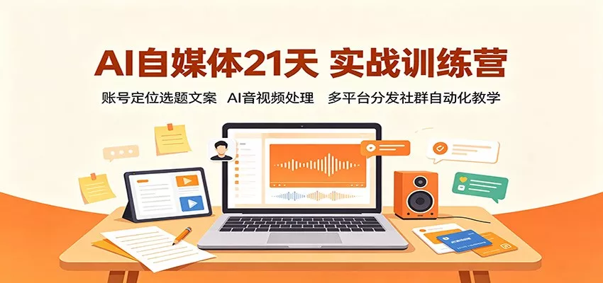 AI自媒体21天实战训练营：账号定位选题文案，AI音视频处理，多平台分发社群自动化教学-卓越网创