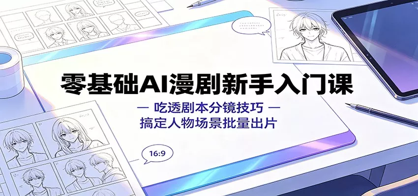 零基础AI漫剧新手入门课：吃透剧本分镜技巧，搞定人物场景批量出片-卓越网创