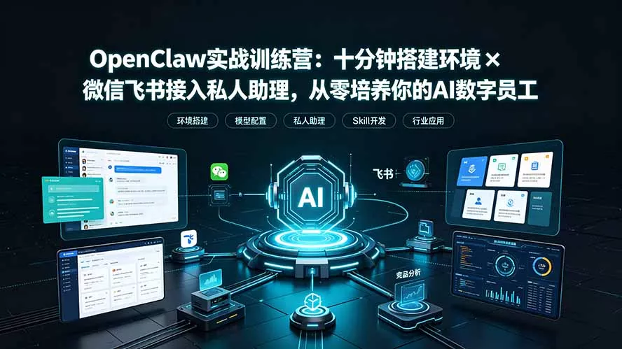 OpenClaw实战特训营:十分钟搭建环境×微信飞书接入私人助理,从零培养你的AI数字员工 OpenClaw实战特训营:十分钟搭建环境×微信飞书接入私人助理,从零培养你的AI数字员工