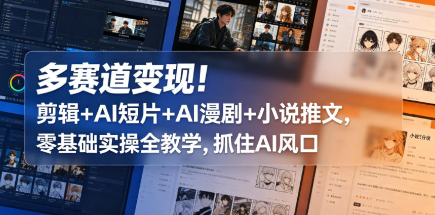 多赛道变现！剪辑+AI短片+AI漫剧+小说推文，零基础实操全教学，抓住AI风口-卓越网创