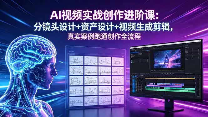 AI视频实战创作进阶课：分镜头设计+资产设计+视频生成剪辑，真实案例跑通创作全流程-卓越网创