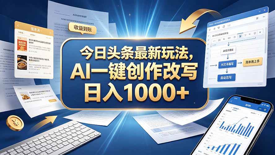 (20566期)今日头条最新玩法,AI 一键创作改写,简单易上手,轻松日入 1000 +-卓越网创