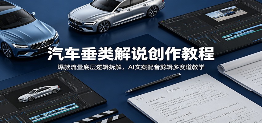 汽车垂类解说创作教程：爆款流量底层逻辑拆解，AI文案配音剪辑多赛道教学-卓越网创