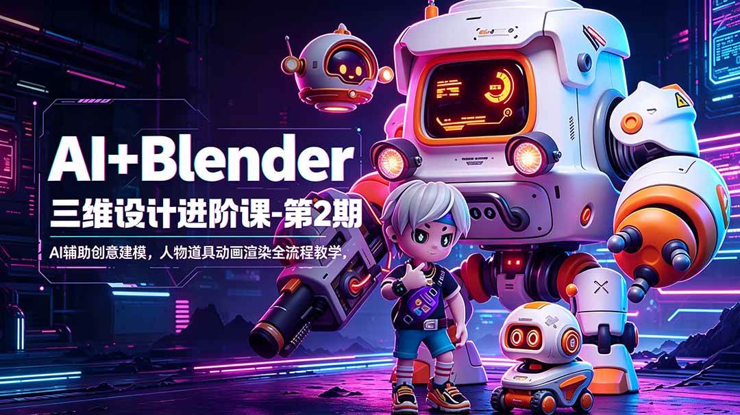 （18586期）AI+Blender三维设计进阶课-第2期：AI辅助创意建模，人物道具动画渲染全流程教学-卓越网创