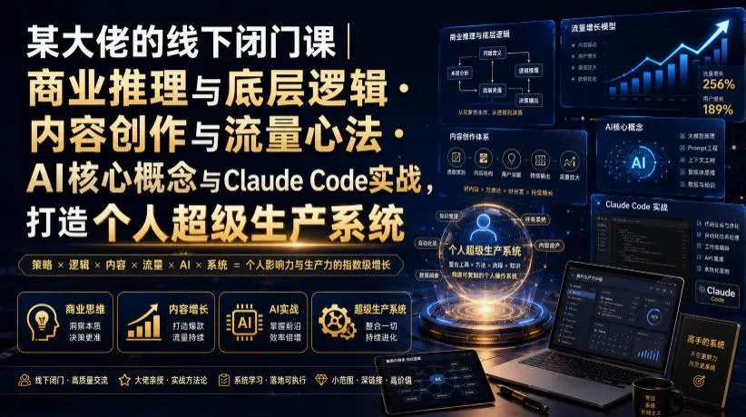 某大佬的线下闭门课|商业推理与底层逻辑・内容创作与流量心法・AI核心概念与Claude Code实战,打造个人超级生产系统【录音+图片】 某大佬的线下闭门课|商业推理与底层逻辑・内容创作与流量心法・AI核心概念与Claude Code实战,打造个人超级生产系统【录音+图片】