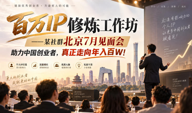 百万IP修炼工作坊——某社群北京7月见面会,助力中国创业者,真正走向年入百W!-卓越网创