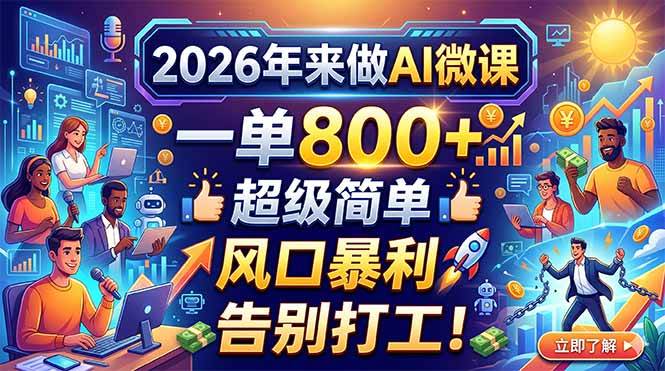 （18195期）2026年来做AI微课，一单800+，超级简单，风口暴利，告别打工！-卓越网创