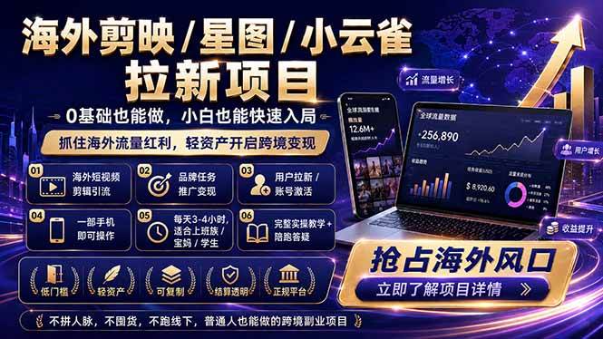 (18567期)海外剪映 / 星图 / 小云雀拉新项目 普通人也能上手的跨境流量变现副业 (18567期)海外剪映 / 星图 / 小云雀拉新项目 普通人也能上手的跨境流量变现副业