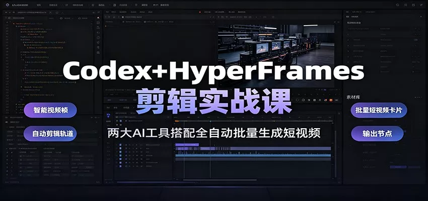 Codex+HyperFrames剪辑实战课：两大AI工具搭配全自动批量生成短视频-卓越网创